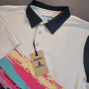 Chubbies Men Performance Polo Shirt Large Multicolor Brushstroke Golf NWT